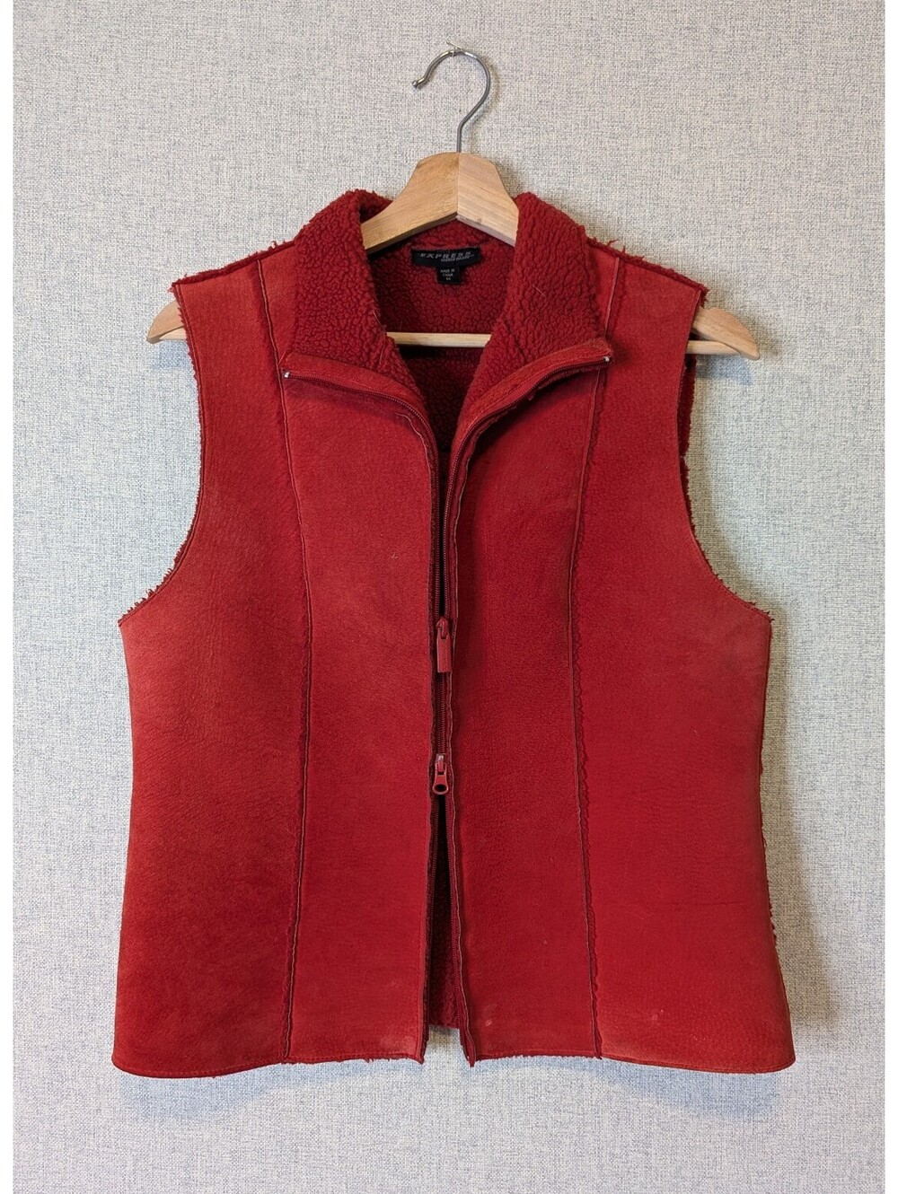 Vintage 90s Express suede & faux shearling double zip front vest